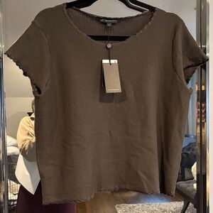 Adrianna Papell Cap Sleeve Crochet Scallop Sweater Top In olive size large